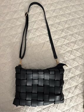 Anthropologie Black Woven Leather Crossbody Bag